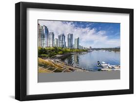 View of seaplane and urban office buildings around Vancouver Harbour, Downtown, Vancouver, British -Frank Fell-Framed Photographic Print