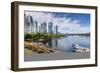 View of seaplane and urban office buildings around Vancouver Harbour, Downtown, Vancouver, British -Frank Fell-Framed Photographic Print