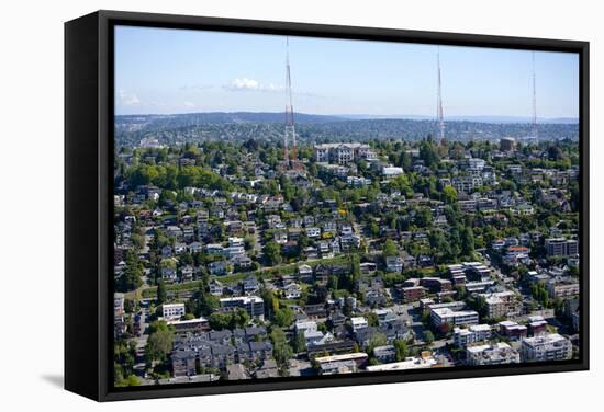 View of Seattle and Radio Towers from Space Needle-Nosnibor137-Framed Stretched Canvas