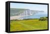 View of Seven Sisters Chalk Cliffs and Coastguard Cottages at Cuckmere Haven-Frank Fell-Framed Stretched Canvas