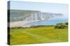 View of Seven Sisters Chalk Cliffs and Coastguard Cottages at Cuckmere Haven-Frank Fell-Stretched Canvas