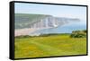View of Seven Sisters Chalk Cliffs and Coastguard Cottages at Cuckmere Haven-Frank Fell-Framed Stretched Canvas