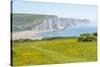 View of Seven Sisters Chalk Cliffs and Coastguard Cottages at Cuckmere Haven-Frank Fell-Stretched Canvas