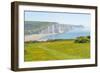 View of Seven Sisters Chalk Cliffs and Coastguard Cottages at Cuckmere Haven-Frank Fell-Framed Photographic Print