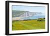 View of Seven Sisters Chalk Cliffs and Coastguard Cottages at Cuckmere Haven-Frank Fell-Framed Photographic Print