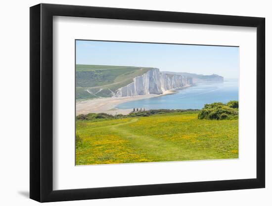 View of Seven Sisters Chalk Cliffs and Coastguard Cottages at Cuckmere Haven-Frank Fell-Framed Photographic Print