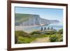 View of Seven Sisters Chalk Cliffs and Coastguard Cottages at Cuckmere Haven-Frank Fell-Framed Photographic Print