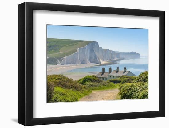 View of Seven Sisters Chalk Cliffs and Coastguard Cottages at Cuckmere Haven-Frank Fell-Framed Premium Photographic Print