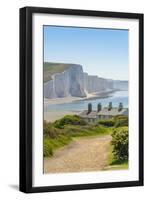 View of Seven Sisters Chalk Cliffs and Coastguard Cottages at Cuckmere Haven-Frank Fell-Framed Premium Photographic Print