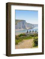 View of Seven Sisters Chalk Cliffs and Coastguard Cottages at Cuckmere Haven-Frank Fell-Framed Photographic Print