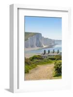 View of Seven Sisters Chalk Cliffs and Coastguard Cottages at Cuckmere Haven-Frank Fell-Framed Photographic Print