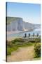 View of Seven Sisters Chalk Cliffs and Coastguard Cottages at Cuckmere Haven-Frank Fell-Stretched Canvas