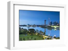 View of Singapore Flyer, Marina Bay Sands Hotel and Gardens by the Bay at dawn, Singapore-Ian Trower-Framed Photographic Print