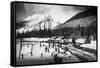 View of Skiers at Snoqualmie Pass Summit - Snoqualmie Pass, WA-Lantern Press-Framed Stretched Canvas