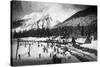 View of Skiers at Snoqualmie Pass Summit - Snoqualmie Pass, WA-Lantern Press-Stretched Canvas