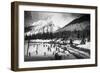 View of Skiers at Snoqualmie Pass Summit - Snoqualmie Pass, WA-Lantern Press-Framed Art Print