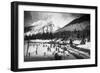 View of Skiers at Snoqualmie Pass Summit - Snoqualmie Pass, WA-Lantern Press-Framed Art Print