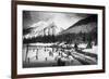 View of Skiers at Snoqualmie Pass Summit - Snoqualmie Pass, WA-Lantern Press-Framed Premium Giclee Print