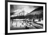 View of Skiers at Snoqualmie Pass Summit - Snoqualmie Pass, WA-Lantern Press-Framed Premium Giclee Print