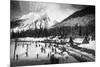 View of Skiers at Snoqualmie Pass Summit - Snoqualmie Pass, WA-Lantern Press-Mounted Premium Giclee Print