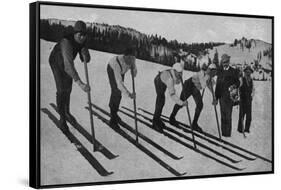 View of Skiers Posed and Ready for a Race - La Porte, CA-Lantern Press-Framed Stretched Canvas
