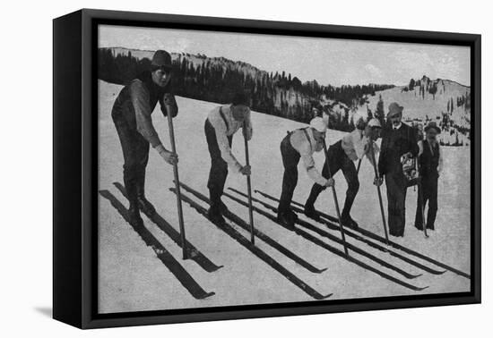 View of Skiers Posed and Ready for a Race - La Porte, CA-Lantern Press-Framed Stretched Canvas