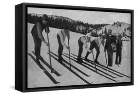 View of Skiers Posed and Ready for a Race - La Porte, CA-Lantern Press-Framed Stretched Canvas