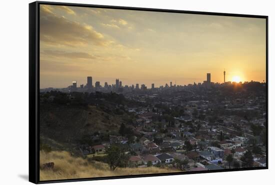 View of skyline at sunset, Johannesburg, Gauteng, South Africa, Africa-Ian Trower-Framed Stretched Canvas