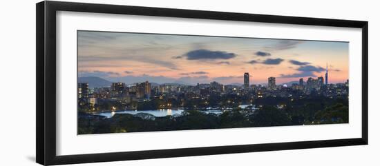 View of Skyline of Coastal Area of Fukuoka at Sunset, Kyushu, Japan-Ian Trower-Framed Photographic Print