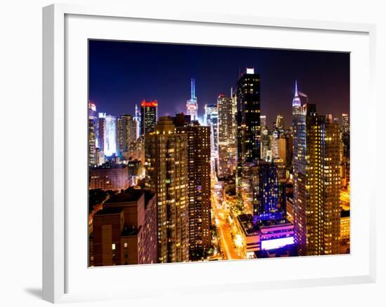 View of Skyscrapers of Times Square and 42nd Street at Night-Philippe Hugonnard-Framed Photographic Print