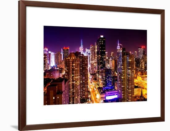 View of Skyscrapers of Times Square and 42nd Street at Pink Night-Philippe Hugonnard-Framed Art Print