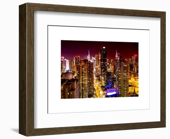 View of Skyscrapers of Times Square and 42nd Street at Red Night-Philippe Hugonnard-Framed Art Print