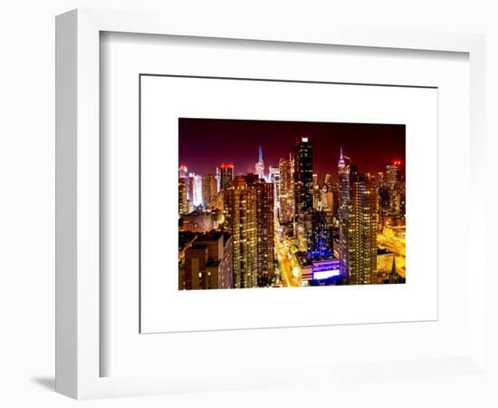 View of Skyscrapers of Times Square and 42nd Street at Red Night-Philippe Hugonnard-Framed Art Print