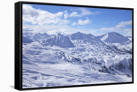 View of Slopes Near Belle Plagne, La Plagne, Savoie, French Alps, France, Europe-Peter Barritt-Framed Stretched Canvas