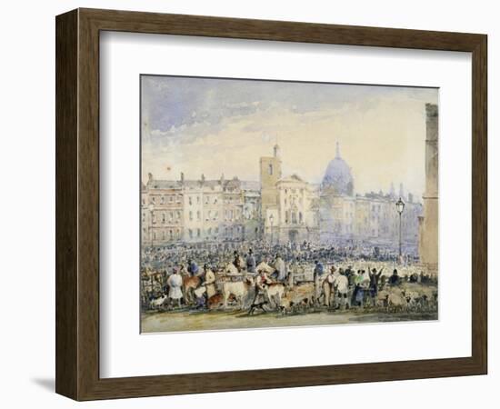 View of Smithfield Market with Figures and Animals, City of London, 1824-George Sidney Shepherd-Framed Giclee Print