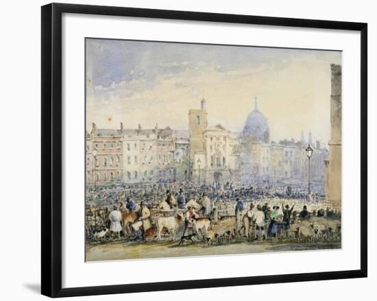 View of Smithfield Market with Figures and Animals, City of London, 1824-George Sidney Shepherd-Framed Giclee Print