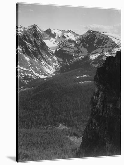 View Of Snow-Capped Mt Timbered Area Below "In Rocky Mountain National Park" Colorado 1933-1942-Ansel Adams-Stretched Canvas