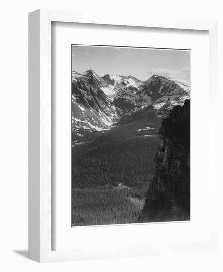 View Of Snow-Capped Mt Timbered Area Below "In Rocky Mountain National Park" Colorado 1933-1942-Ansel Adams-Framed Art Print