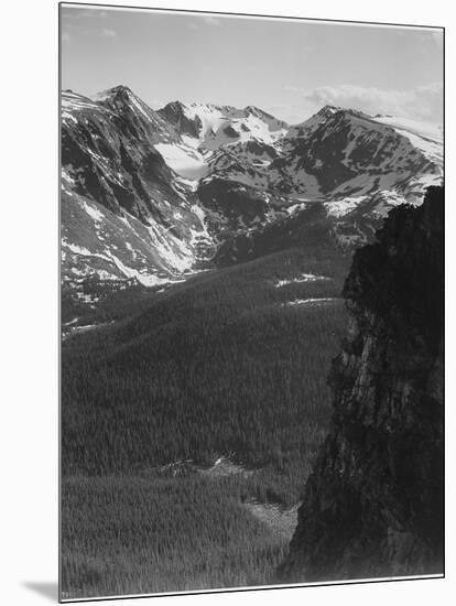 View Of Snow-Capped Mt Timbered Area Below "In Rocky Mountain National Park" Colorado 1933-1942-Ansel Adams-Mounted Art Print