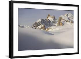 View of snow covered mountain range, Pale di San Martino, Dolomites, Italian Alps-Fabio Pupin-Framed Photographic Print