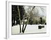 View of Snow Covered Sculpture Garden on Estate of Joseph Hirshhorn in Greenwich, Connecticut-Gjon Mili-Framed Photographic Print