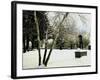 View of Snow Covered Sculpture Garden on Estate of Joseph Hirshhorn in Greenwich, Connecticut-Gjon Mili-Framed Photographic Print