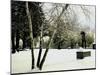 View of Snow Covered Sculpture Garden on Estate of Joseph Hirshhorn in Greenwich, Connecticut-Gjon Mili-Mounted Photographic Print