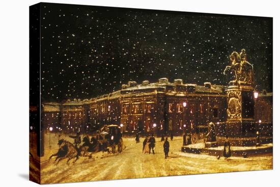 View of Snow Falling at Charing Cross at Night, C1851-null-Stretched Canvas