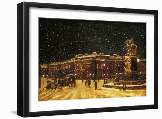 View of Snow Falling at Charing Cross at Night, C1851-null-Framed Giclee Print