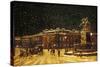 View of Snow Falling at Charing Cross at Night, C1851-null-Stretched Canvas