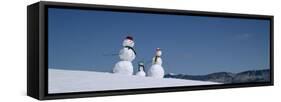 View of Snowmen in Snow Covered Landscape, Waterbury, Vermont, USA-null-Framed Stretched Canvas