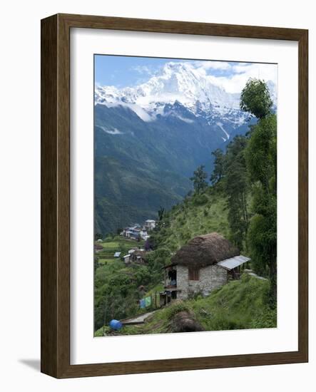 View of Southern Annapurna with Landruk Villge in Foreground, Pokhara, Annapurna Area, Nepal, Asia-Eitan Simanor-Framed Photographic Print