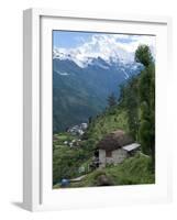 View of Southern Annapurna with Landruk Villge in Foreground, Pokhara, Annapurna Area, Nepal, Asia-Eitan Simanor-Framed Photographic Print