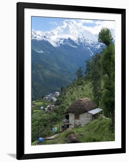 View of Southern Annapurna with Landruk Villge in Foreground, Pokhara, Annapurna Area, Nepal, Asia-Eitan Simanor-Framed Photographic Print